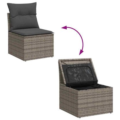 vidaXL Garten-Sofa-Set mit Kissen 7 pcs Grau Poly Rattan