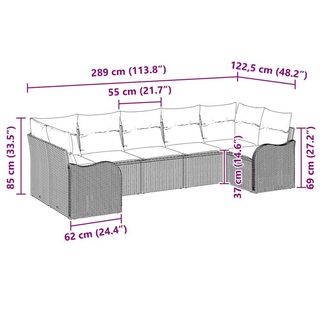 vidaXL Garten-Sofa-Set mit Kissen 7 pcs Grau Poly Rattan