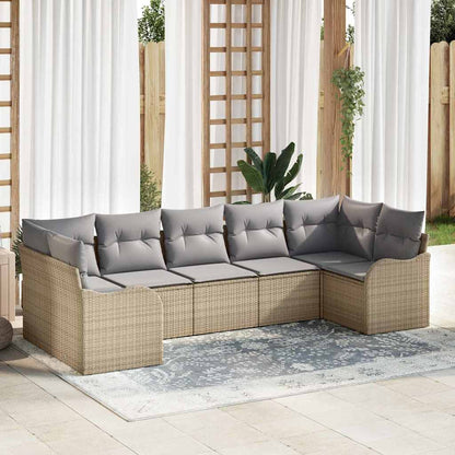 Garten-Sofa-Set mit Kissen 7 pcs Beige und Hellgrau Poly Rattan