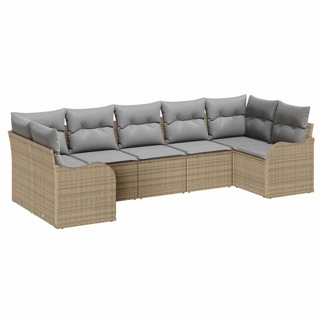 Garten-Sofa-Set mit Kissen 7 pcs Beige und Hellgrau Poly Rattan