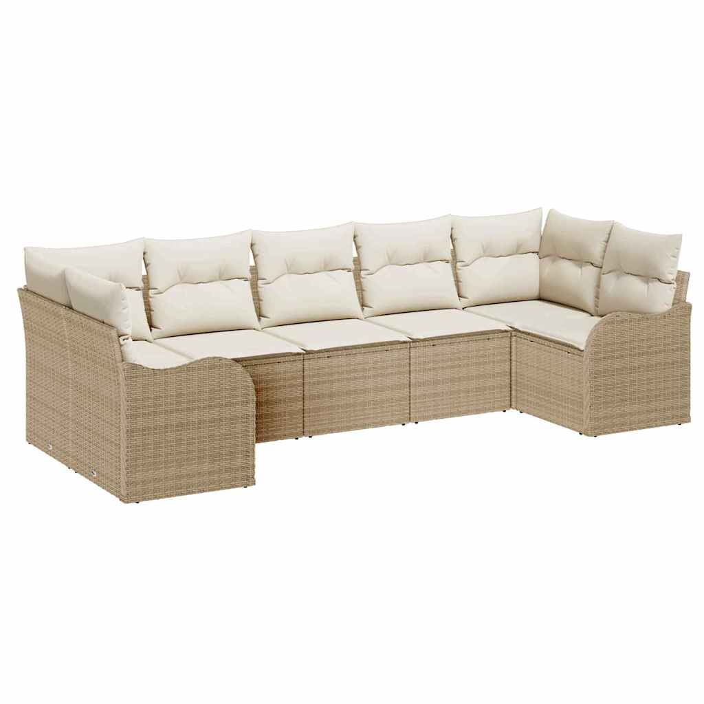 Garten-Sofa-Set mit Kissen 7 pcs Beige und Weiß Poly Rattan