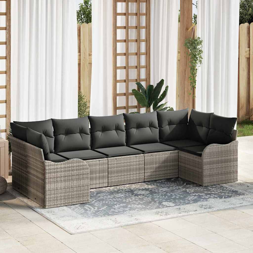 vidaXL Garten-Sofa-Set mit Kissen 7 pcs Hellgrau Poly Rattan