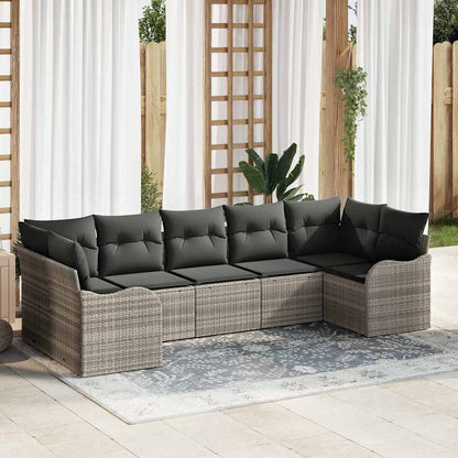 vidaXL Garten-Sofa-Set mit Kissen 7 pcs Hellgrau Poly Rattan