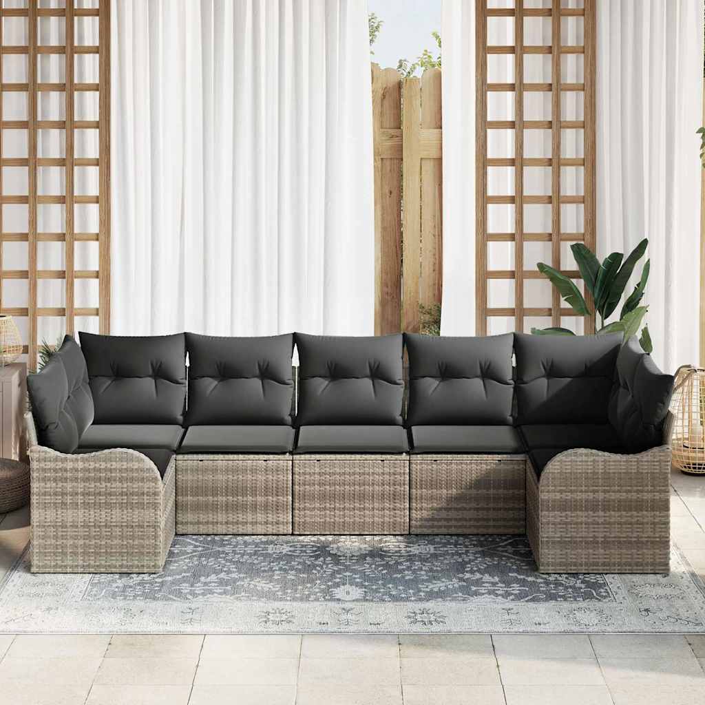 vidaXL Garten-Sofa-Set mit Kissen 7 pcs Hellgrau Poly Rattan