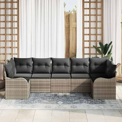 vidaXL Garten-Sofa-Set mit Kissen 7 pcs Hellgrau Poly Rattan
