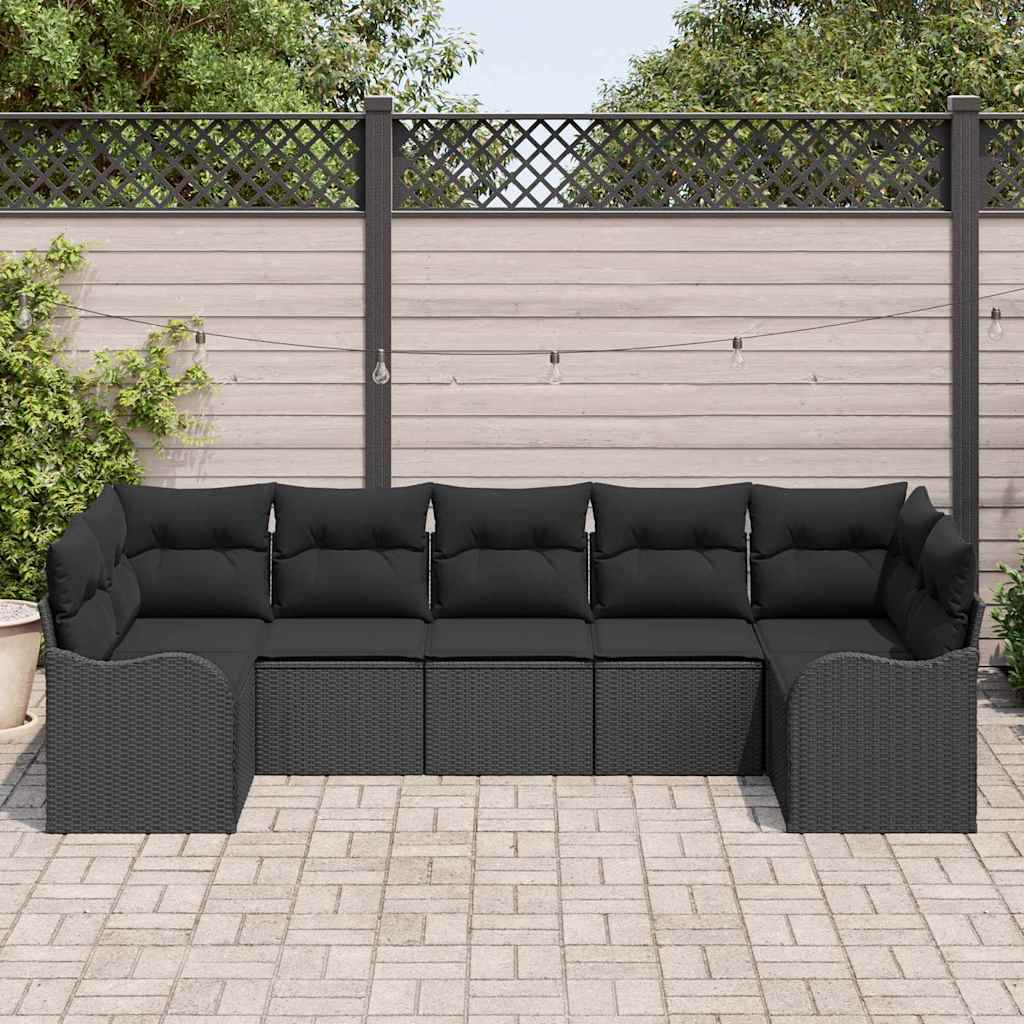 vidaXL Salon de jardin avec coussins 7 pcs Résine tressée Noir
