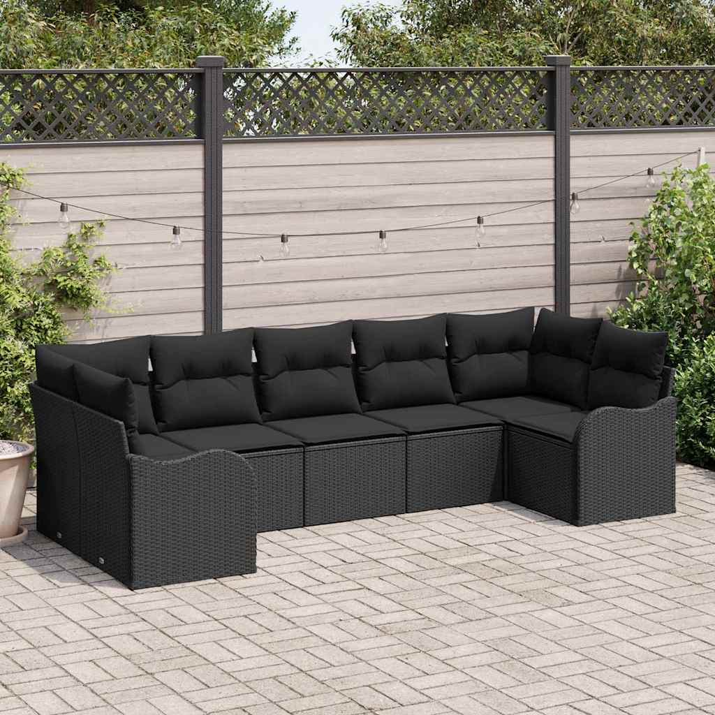 vidaXL Salon de jardin avec coussins 7 pcs Résine tressée Noir