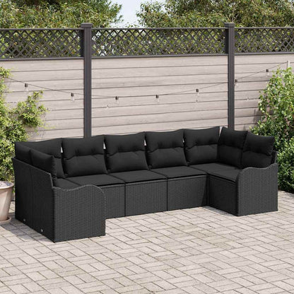 vidaXL Salon de jardin avec coussins 7 pcs Résine tressée Noir