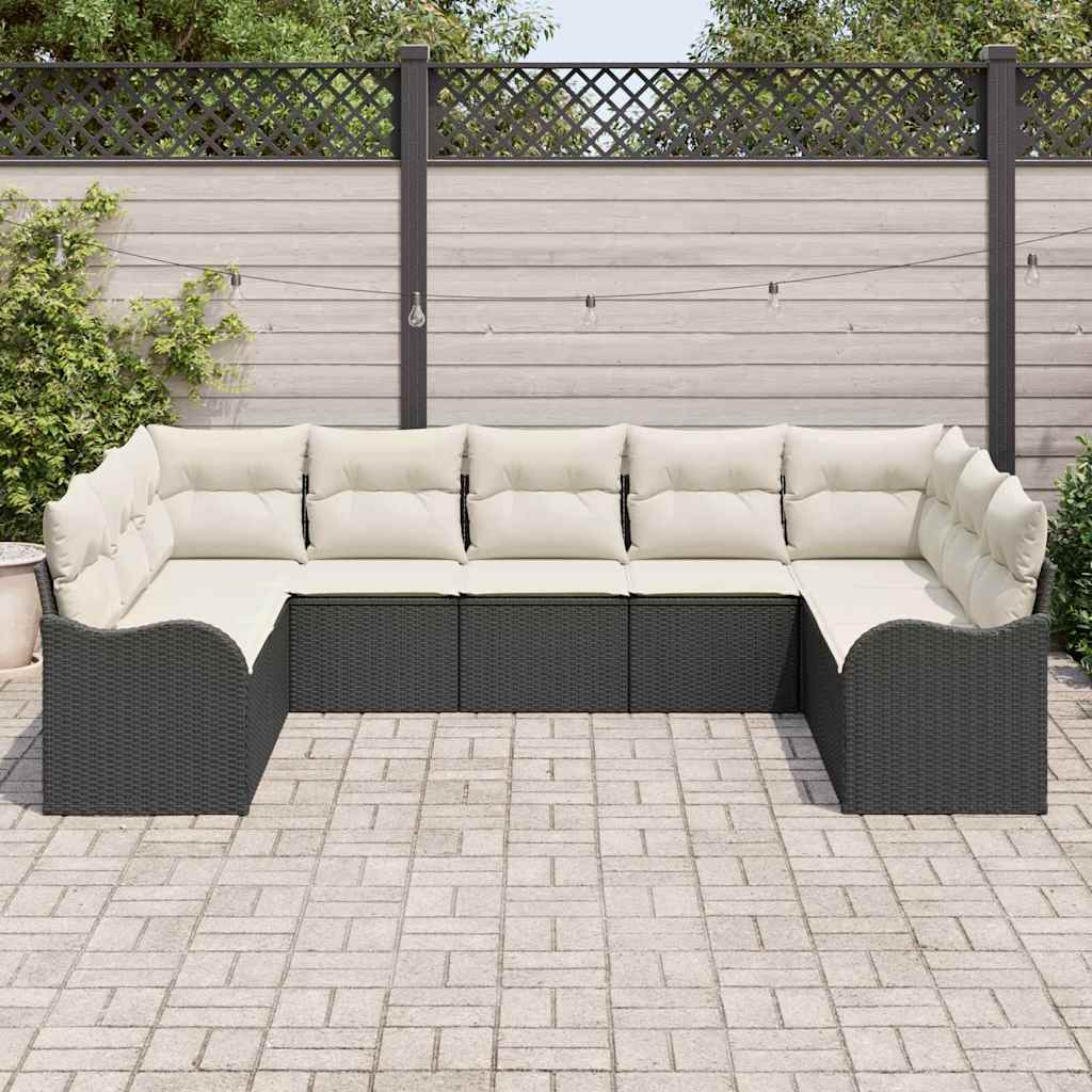 vidaXL Gartensofa-set mit Speicher 9 pcs Schwarz und Weiß Poly-Rattan