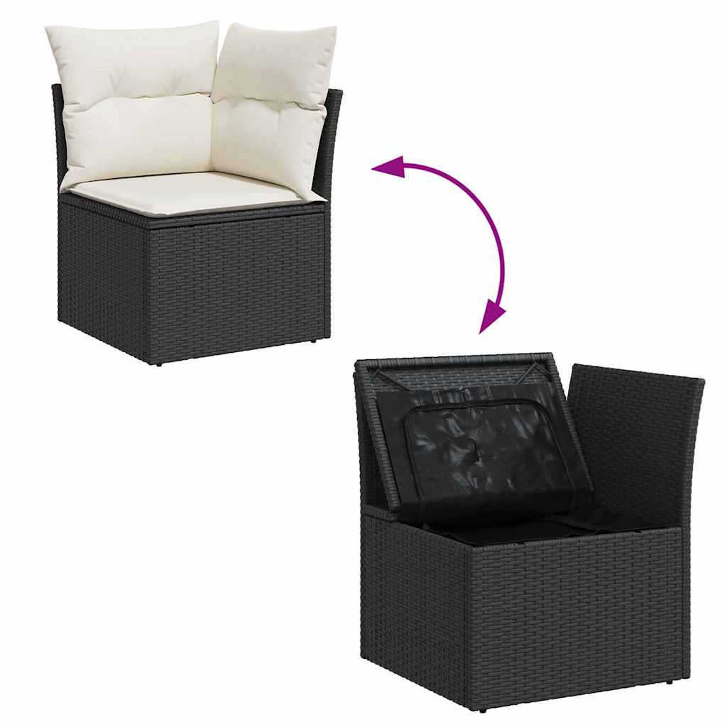 vidaXL Gartensofa-set mit Speicher 9 pcs Schwarz und Weiß Poly-Rattan