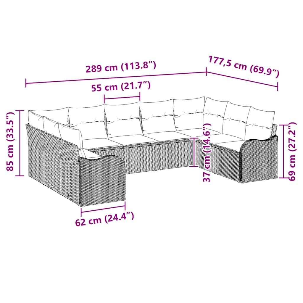 vidaXL Gartensofa-set mit Speicher 9 pcs Schwarz und Weiß Poly-Rattan