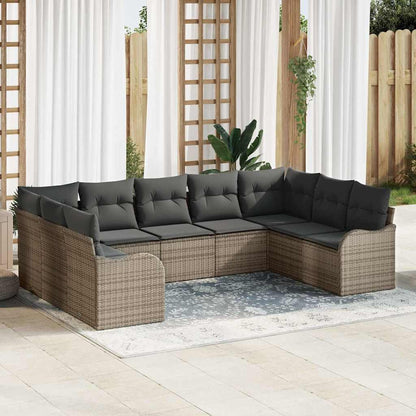 Gartensofa-set mit Speicher 9 pcs Grau Poly-Rattan