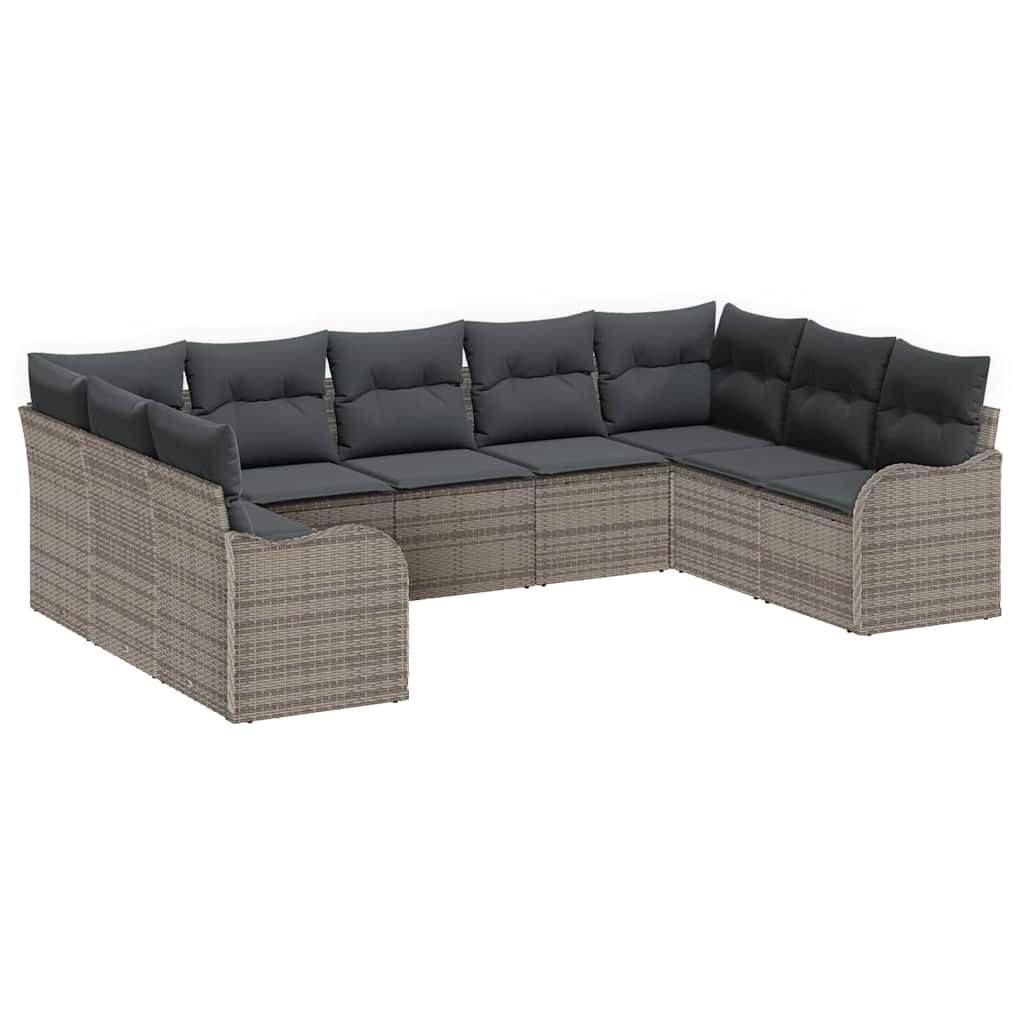 Gartensofa-set mit Speicher 9 pcs Grau Poly-Rattan