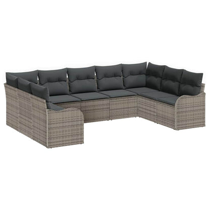 Gartensofa-set mit Speicher 9 pcs Grau Poly-Rattan