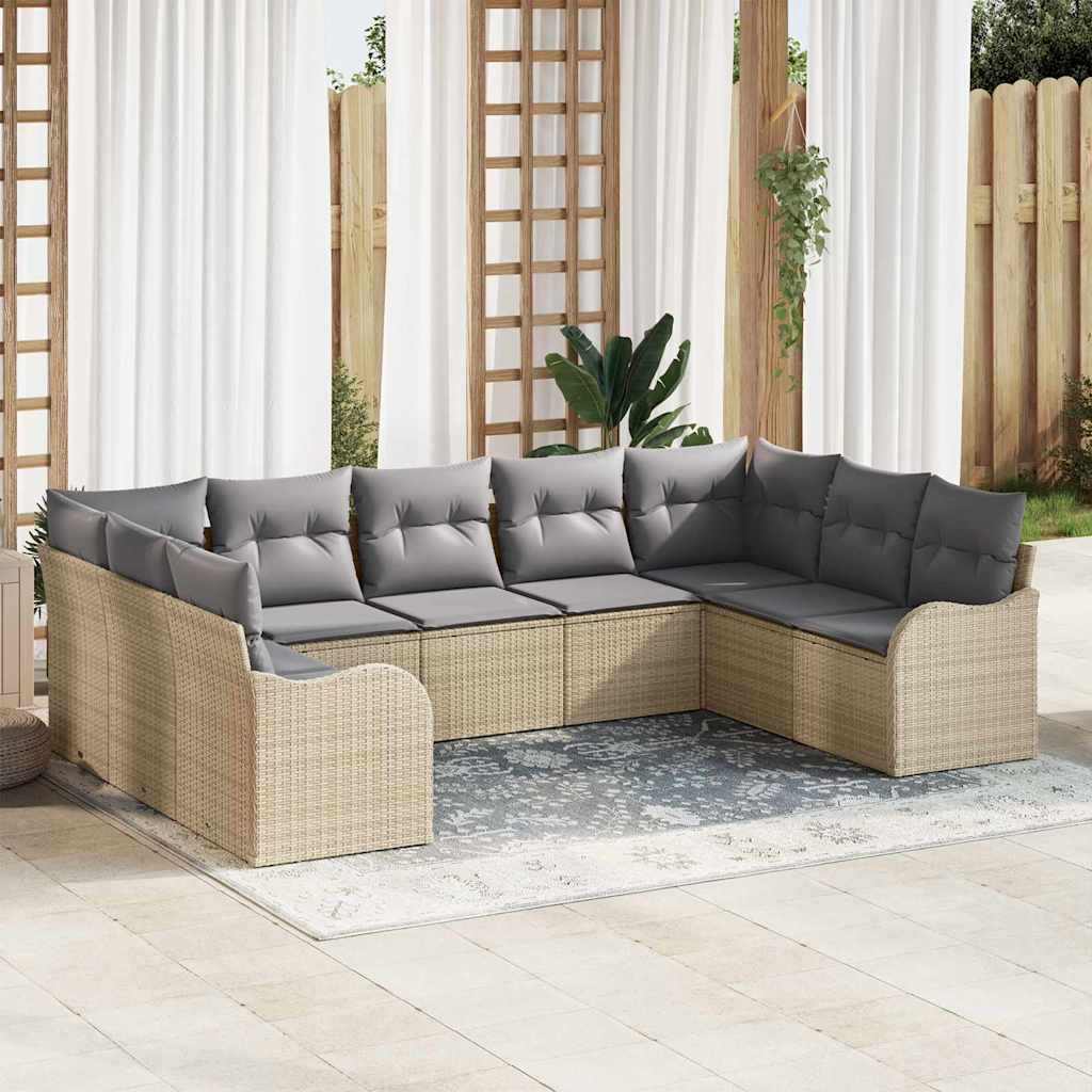 Gartensofa-set 9 pcs Beige und Hellgrau Poly-Rattan