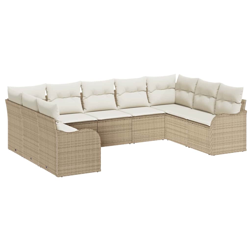 Gartensofa-set mit Speicher 9 pcs Beige und Weiß Poly-Rattan
