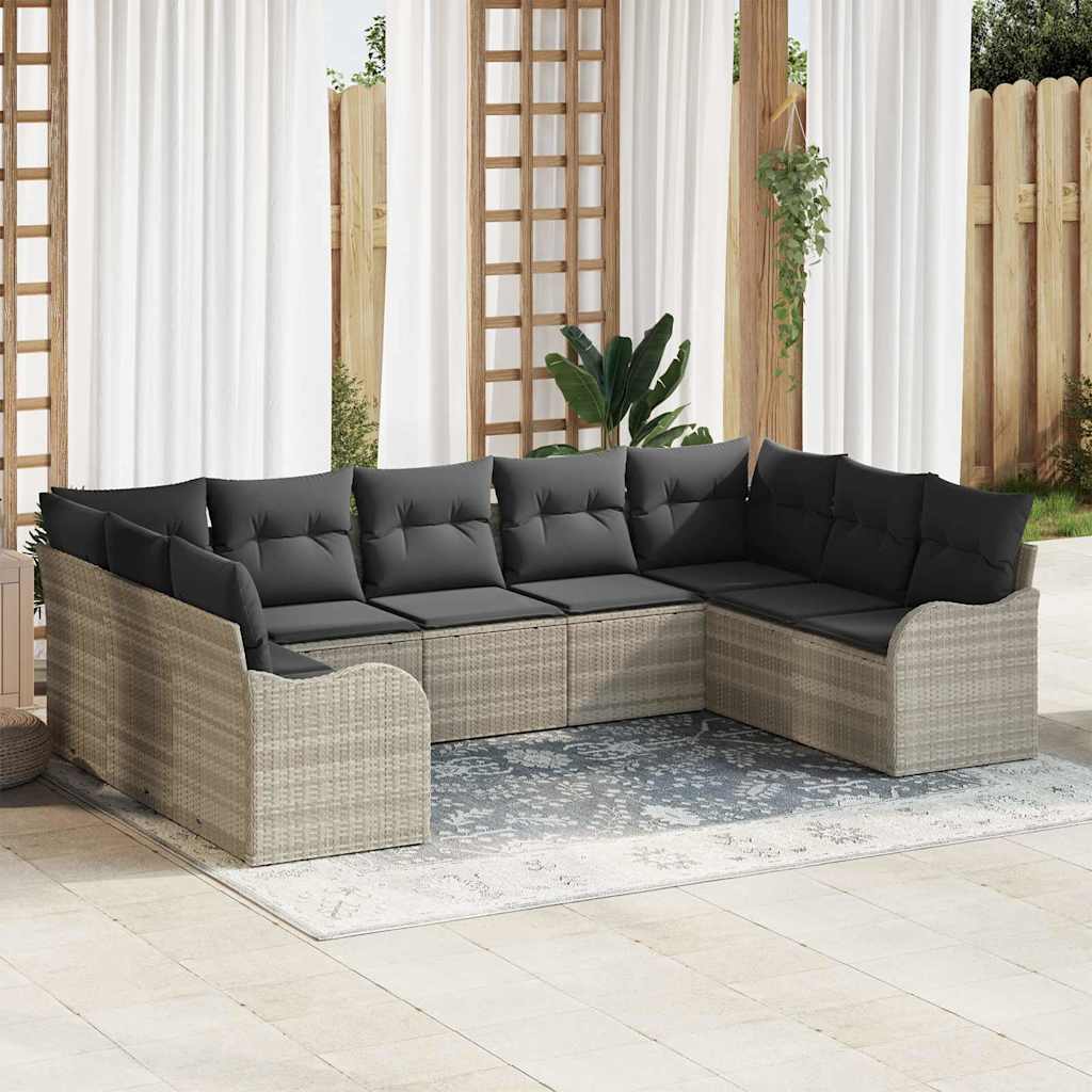 Gartensofa-set mit Speicher 9 pcs Hellgrau Poly-Rattan