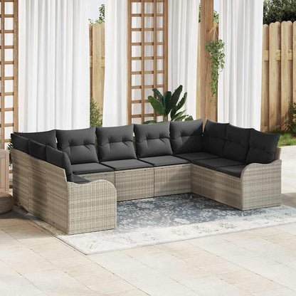 Gartensofa-set mit Speicher 9 pcs Hellgrau Poly-Rattan