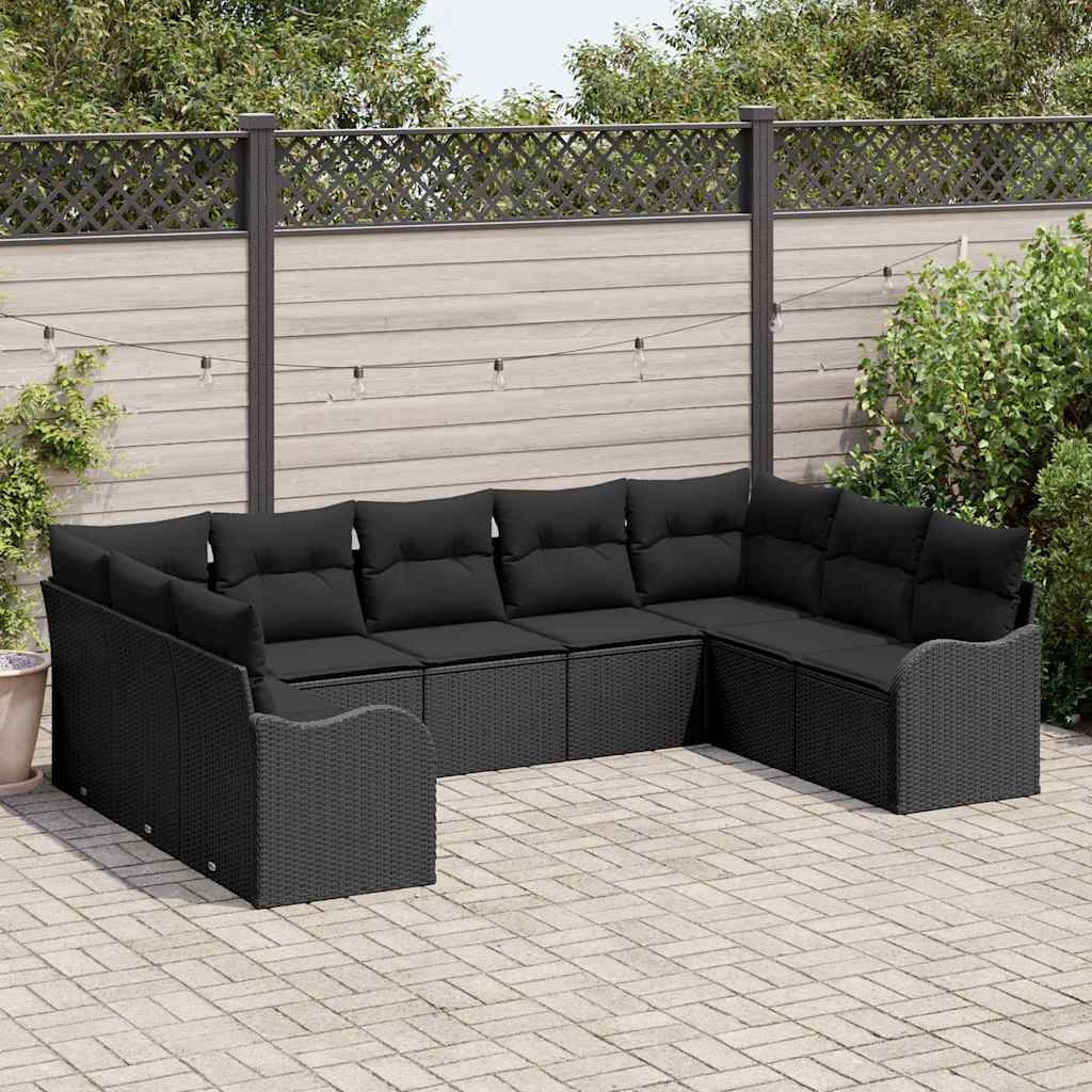 Gartensofa-set mit Speicher 9 pcs Schwarz Poly-Rattan