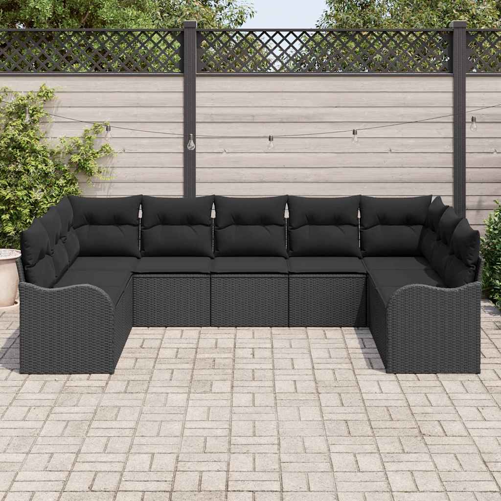 Gartensofa-set mit Speicher 9 pcs Schwarz Poly-Rattan