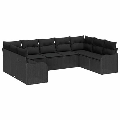 Gartensofa-set mit Speicher 9 pcs Schwarz Poly-Rattan