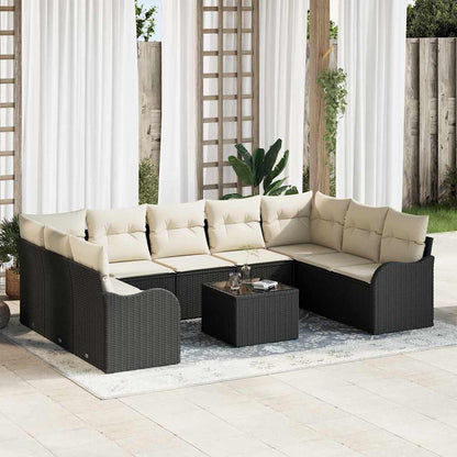 vidaXL Garten-Sofa-Set mit Kissen 10 pcs Schwarz und Weiß Poly Rattan