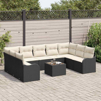 vidaXL Garten-Sofa-Set mit Kissen 10 pcs Schwarz und Weiß Poly Rattan