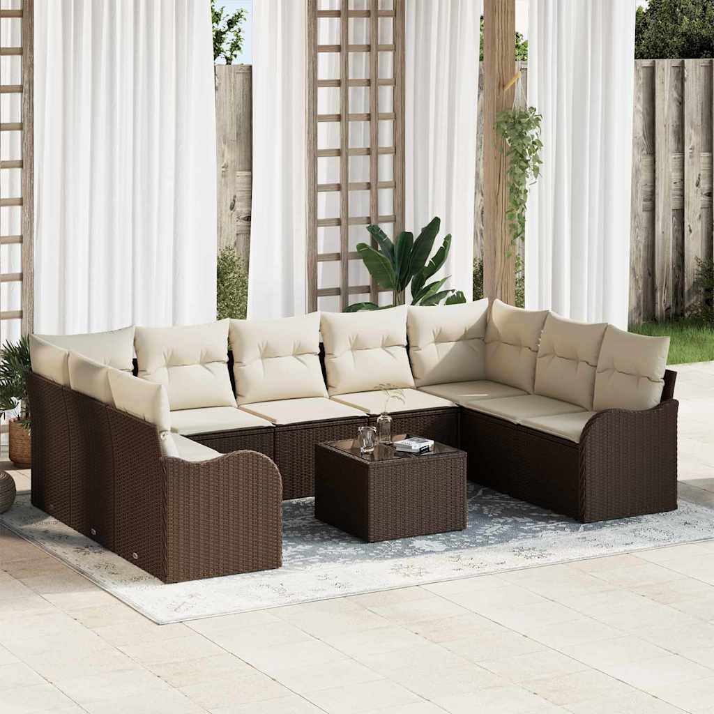 vidaXL Garten-Sofa-Set mit Kissen 10 pcs Braun und Weiß Poly Rattan