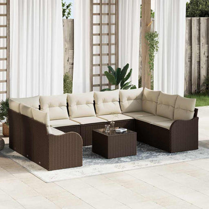 vidaXL Garten-Sofa-Set mit Kissen 10 pcs Braun und Weiß Poly Rattan