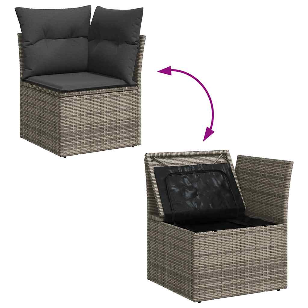vidaXL Garten-Sofa-Set mit Kissen 10 pcs Grau Poly Rattan