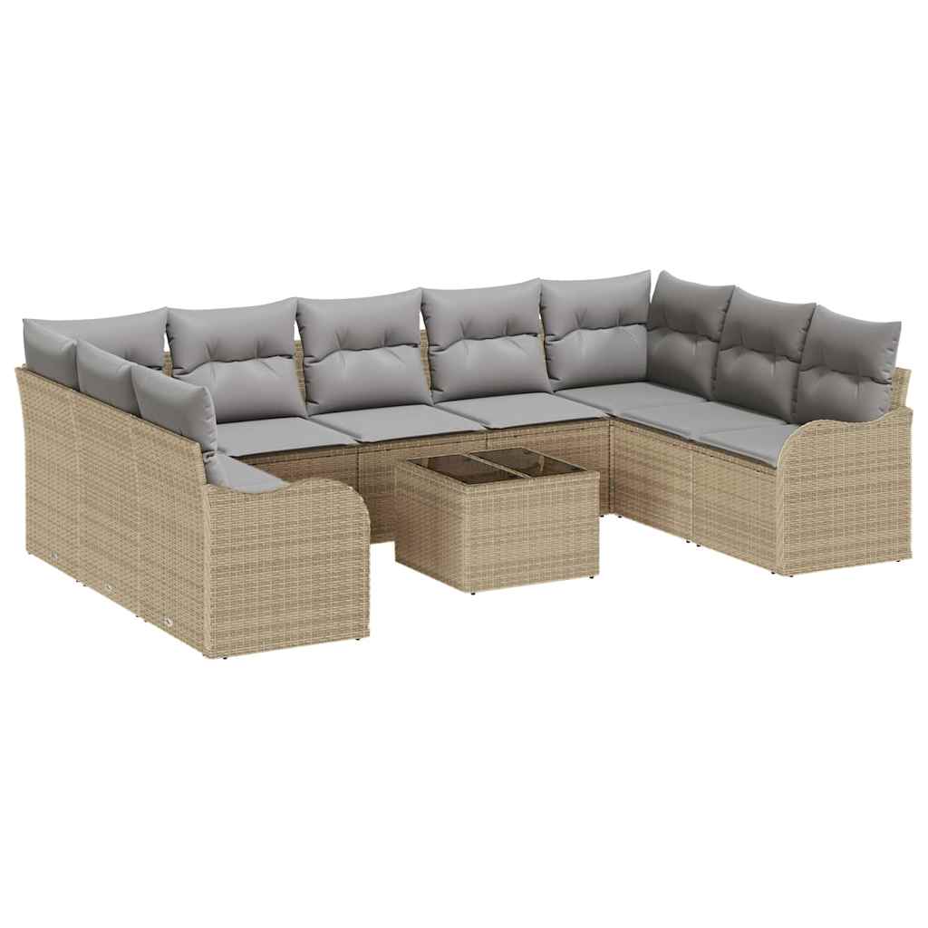 Garten-Sofa-Set 10 pcs Beige und Hellgrau Poly Rattan