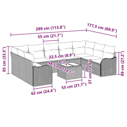 Gartensofa-set mit Speicher 10 pcs Hellgrau Poly-Rattan