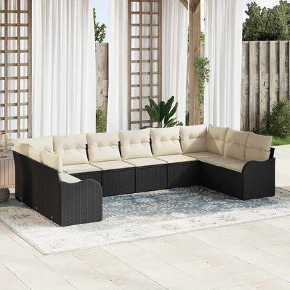 Gartensofa-set mit Speicher 10 pcs Schwarz und Weiß Poly-Rattan