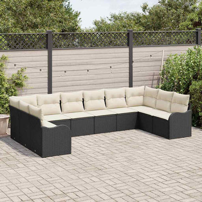 Gartensofa-set mit Speicher 10 pcs Schwarz und Weiß Poly-Rattan