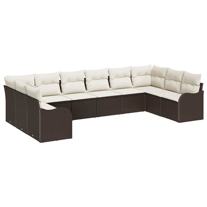 Gartensofa-set mit Speicher 10 pcs Braun und Weiß Poly-Rattan