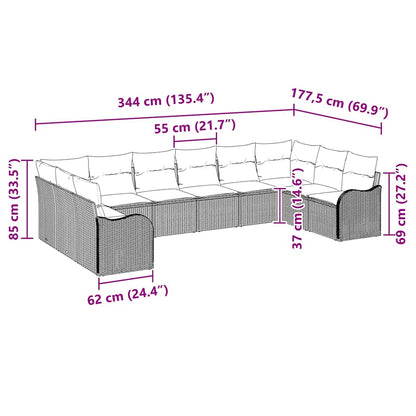 vidaXL Gartensofa-set mit Speicher 10 pcs Grau Poly-Rattan