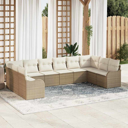 Gartensofa-set mit Speicher 10 pcs Beige und Weiß Poly-Rattan