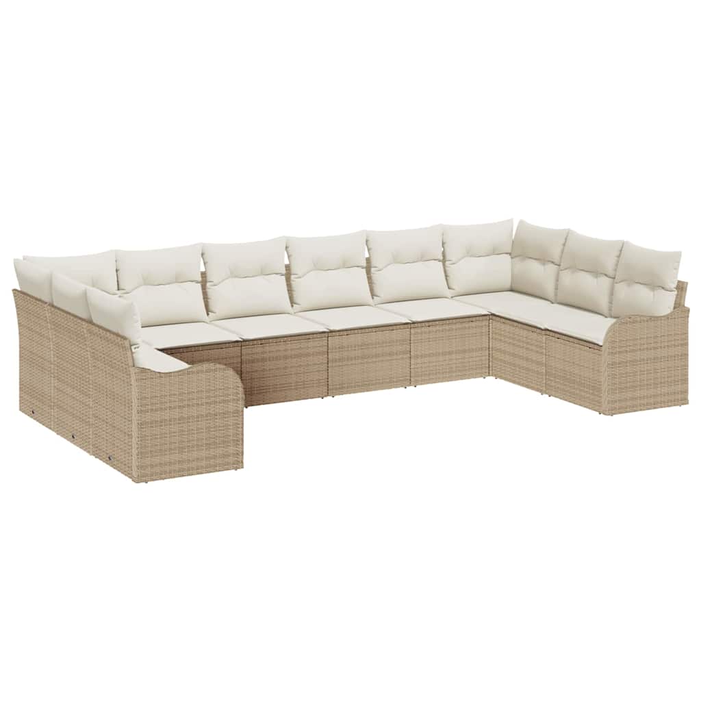 Gartensofa-set mit Speicher 10 pcs Beige und Weiß Poly-Rattan