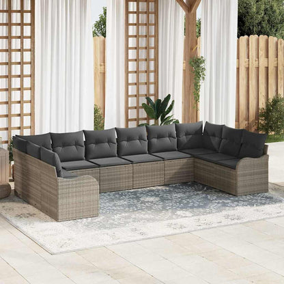 Garten-Sofa-Set mit Kissen 10 pcs Hellgrau Poly Rattan