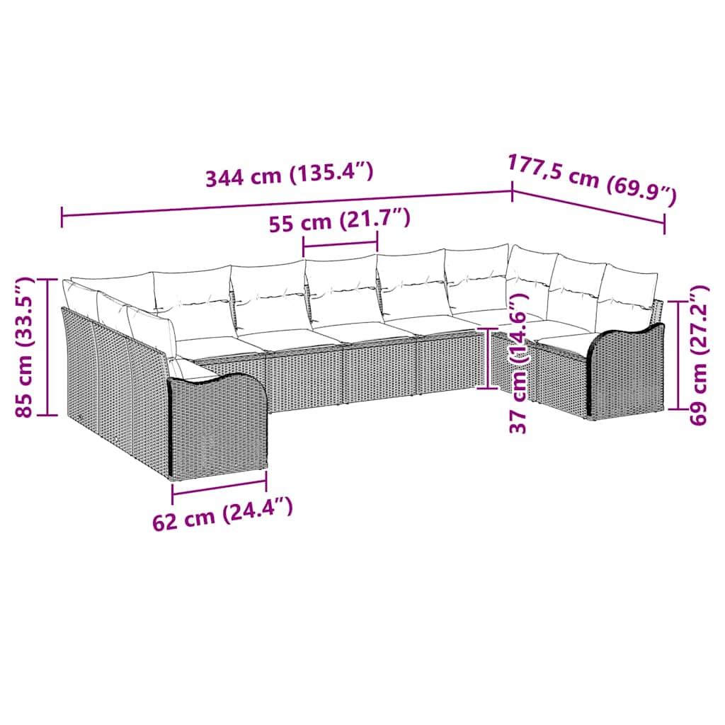 Gartensofa-set mit Speicher 10 pcs Schwarz Poly-Rattan