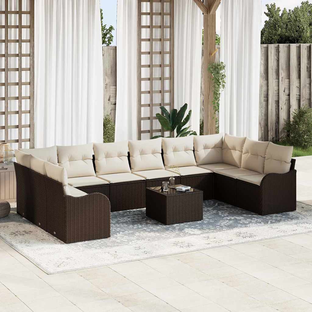 vidaXL Gartensofa-set mit Speicher 11 pcs Braun und Weiß Poly-Rattan