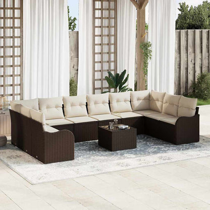 vidaXL Gartensofa-set mit Speicher 11 pcs Braun und Weiß Poly-Rattan