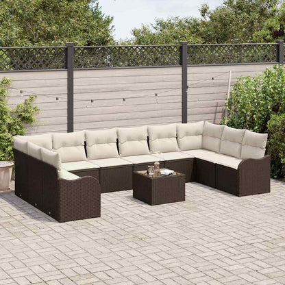vidaXL Gartensofa-set mit Speicher 11 pcs Braun und Weiß Poly-Rattan