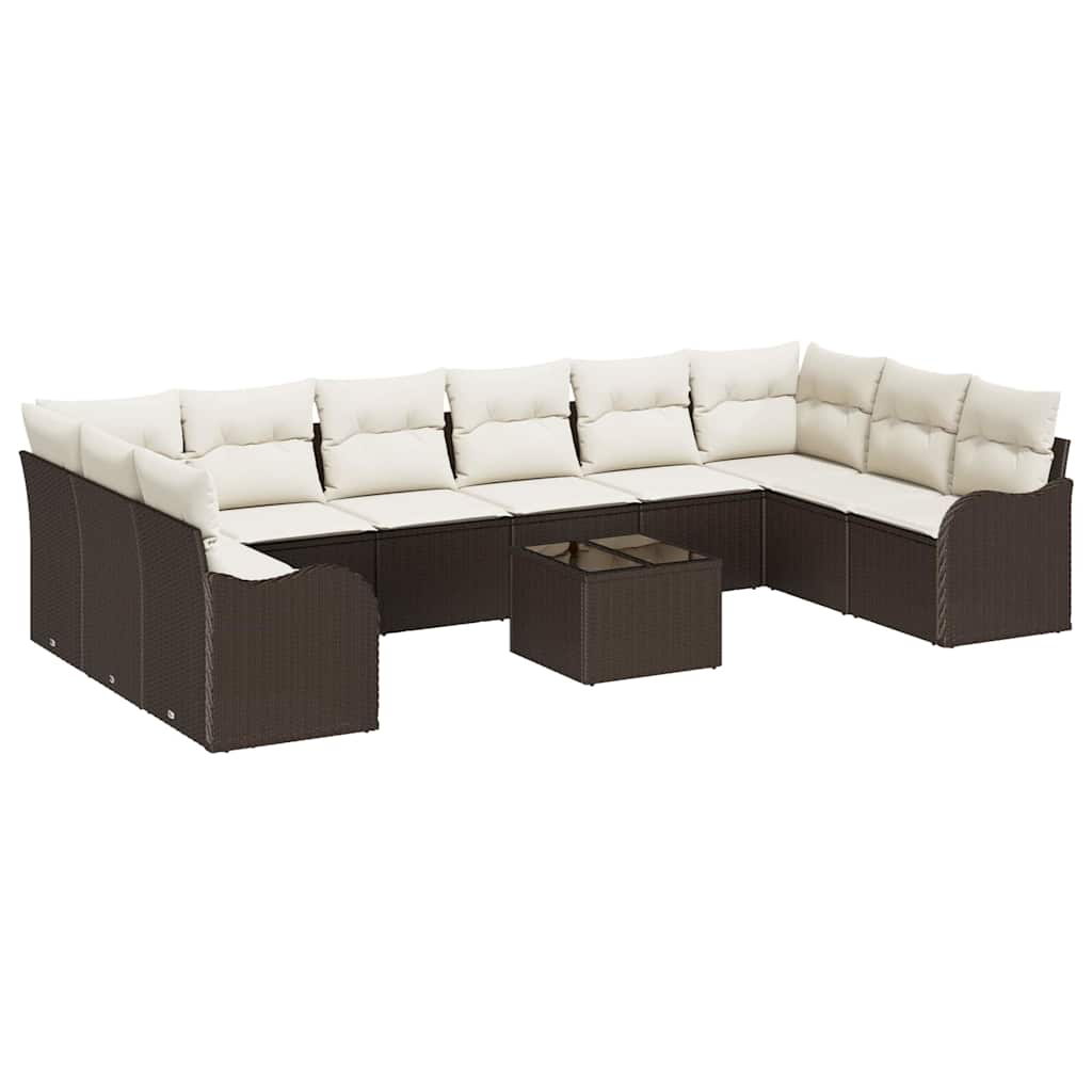 vidaXL Gartensofa-set mit Speicher 11 pcs Braun und Weiß Poly-Rattan