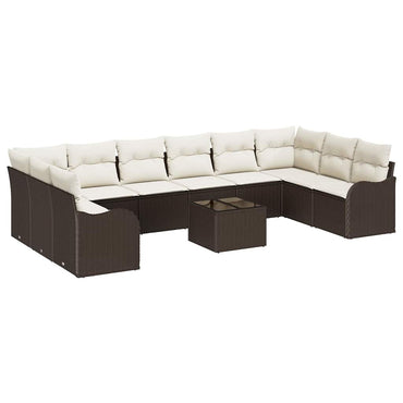 vidaXL Gartensofa-set mit Speicher 11 pcs Braun und Weiß Poly-Rattan