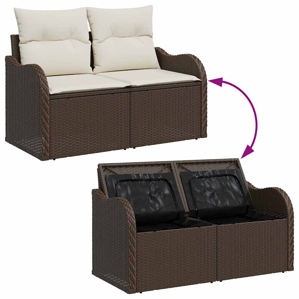 vidaXL Gartensofa-set mit Speicher 11 pcs Braun und Weiß Poly-Rattan