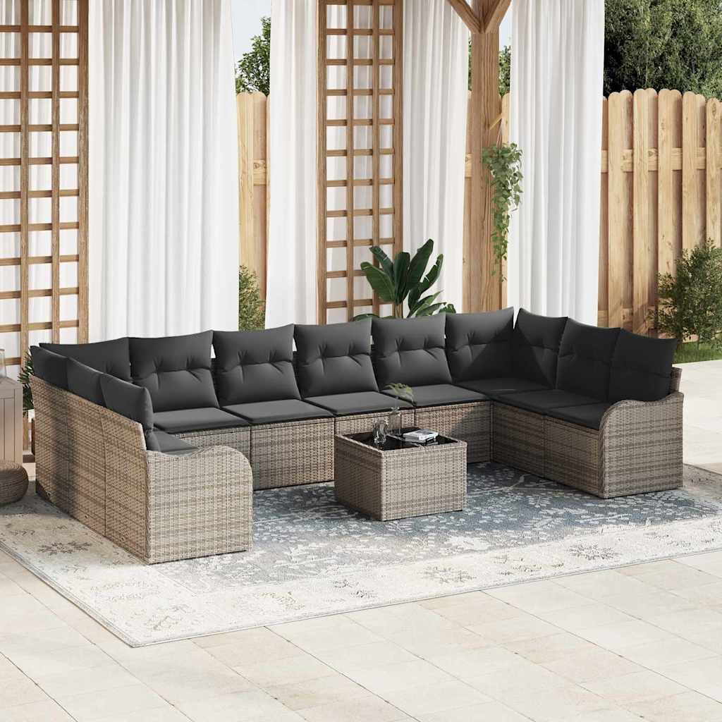 Gartensofa-set mit Speicher 11 pcs Grau Poly-Rattan