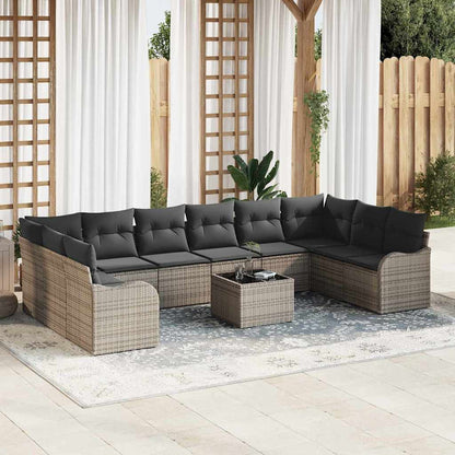Gartensofa-set mit Speicher 11 pcs Grau Poly-Rattan