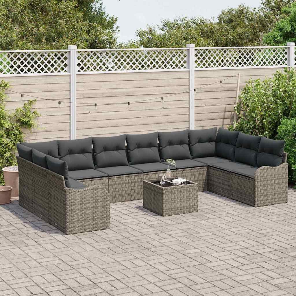 Gartensofa-set mit Speicher 11 pcs Grau Poly-Rattan
