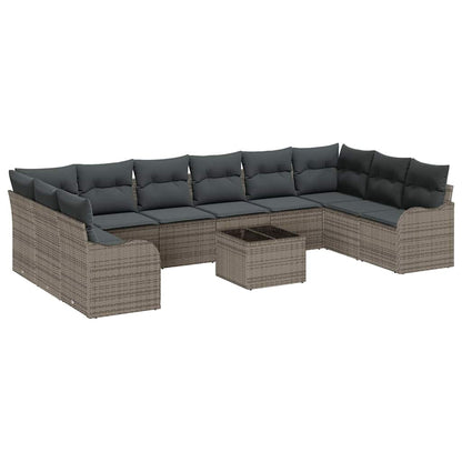 Gartensofa-set mit Speicher 11 pcs Grau Poly-Rattan